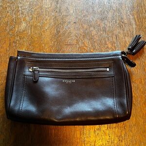 COACH Large Leather zipper pouch cosmetic case Mahogany